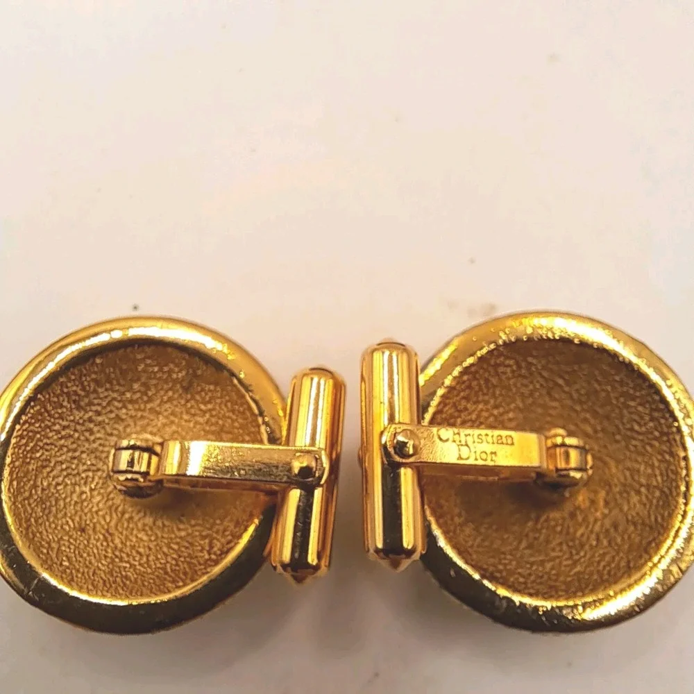 Vintage Christian Dior by Destino Gold Tone Cufflinks, Black Onyx Cabochon
